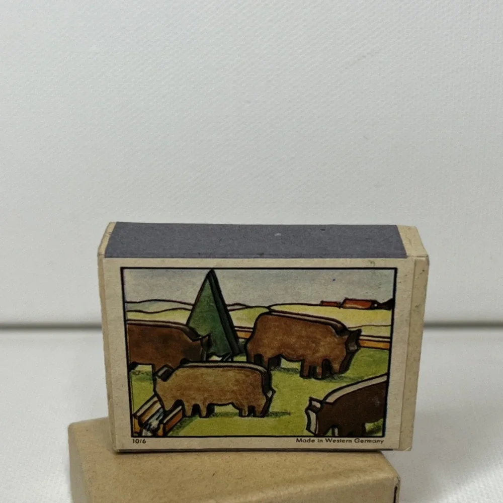 Vintage Wooden Buffalo Play Set w/ 4 Figures, Fence & Tree, Made Western Germany